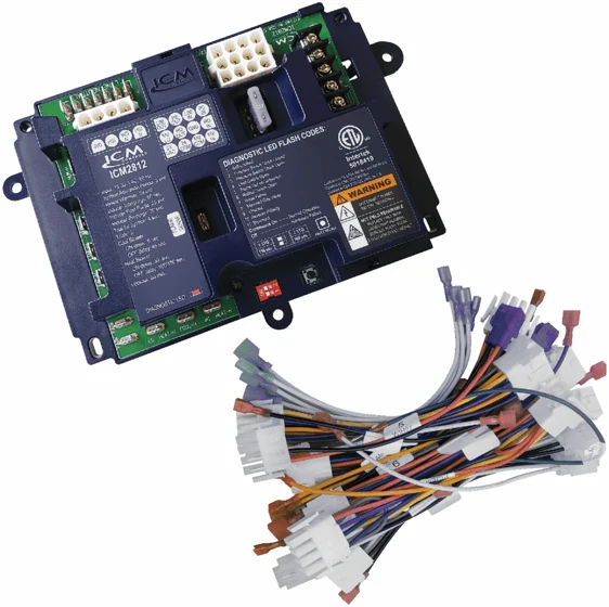 ICM2812-KIT universal furnace control board with its bundle of compatible wiring harnesses